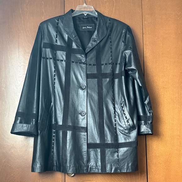 Lina Pelicci Goat Leather And Sueded Trim Black Leather Jacket. Vintage Sz Med